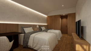 kamar tidur dengan aksen hidden lamp dengan gaya modern minimalist