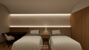 kamar tidur utama dengan konsep modern minimalis